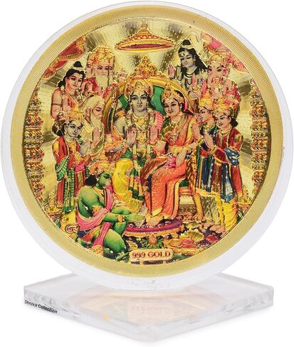 DHRUVS COLLECTION Gold Plated Ram Darbar 3D Idol Acrylic Diamond Cut Photo Stand for Home Decor, Car Dashboard, Office Table, Pooja, Temple, Workplace, Housewarming Gift (10.5 x 8 Centimetres) in Kuwait