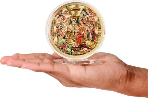 DHRUVS COLLECTION Gold Plated Ram Darbar 3D Idol Acrylic Diamond Cut Photo Stand for Home Decor, Car Dashboard, Office Table, Pooja, Temple, Workplace, Housewarming Gift (10.5 x 8 Centimetres) in Kuwait