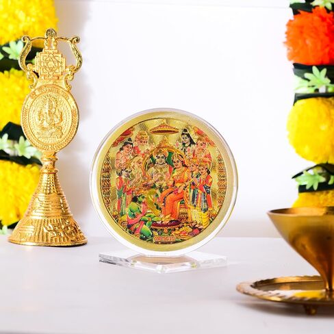 DHRUVS COLLECTION Gold Plated Ram Darbar 3D Idol Acrylic Diamond Cut Photo Stand for Home Decor, Car Dashboard, Office Table, Pooja, Temple, Workplace, Housewarming Gift (10.5 x 8 Centimetres) in Kuwait