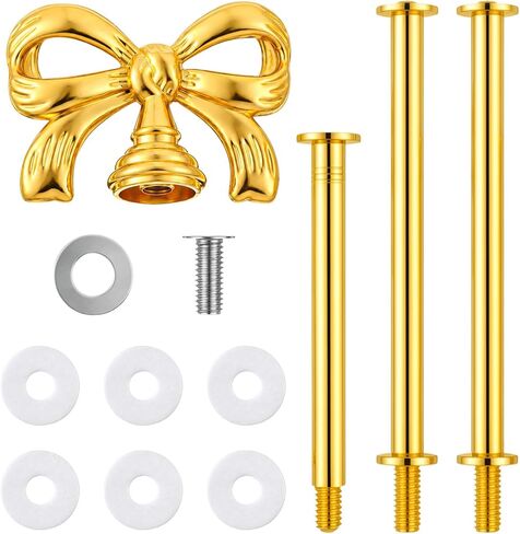 Gold Bow 3 Tier Cake Stand Hardwares, 3 Tiered Tray Hardware Kit | Heavy Duty Metal Zinc Alloy, 3 Tiered/2 Tiered, Cute and Elegant Bow, For Serving Dessert Fruit Cupcake Dish Food in Kuwait