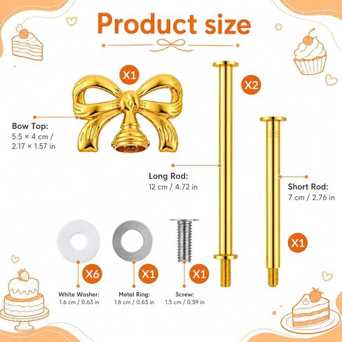 Gold Bow 3 Tier Cake Stand Hardwares, 3 Tiered Tray Hardware Kit | Heavy Duty Metal Zinc Alloy, 3 Tiered/2 Tiered, Cute and Elegant Bow, For Serving Dessert Fruit Cupcake Dish Food in Kuwait