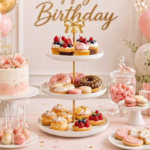Gold Bow 3 Tier Cake Stand Hardwares, 3 Tiered Tray Hardware Kit | Heavy Duty Metal Zinc Alloy, 3 Tiered/2 Tiered, Cute and Elegant Bow, For Serving Dessert Fruit Cupcake Dish Food in Kuwait