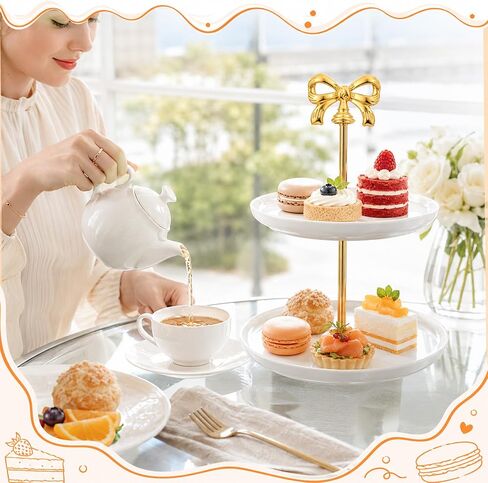 Gold Bow 3 Tier Cake Stand Hardwares, 3 Tiered Tray Hardware Kit | Heavy Duty Metal Zinc Alloy, 3 Tiered/2 Tiered, Cute and Elegant Bow, For Serving Dessert Fruit Cupcake Dish Food in Kuwait