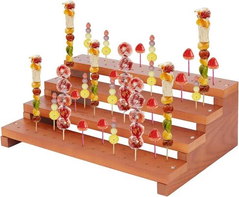 PH PandaHall 120 Holes Wooden Skewer Display Holder Appetizer Skewer Display, 4 Tier Party Skewers Tray Wood Lollipop Stand for Party Buffet Fruit Veggie Cocktail Catering Banquets, 13.9x9.4 in Kuwait