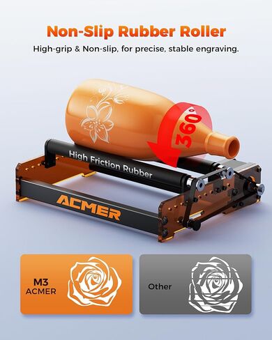 ACMER M3 Laser Rotary Roller, Laser Engraver Y-axis Rotary 360° Roller with 6-164mm Engraving Space for Engraving Cylindrical Objects, Ring, Suitable for ACMER P2, P1 and Most Laser Engrave in Saudi Arabia