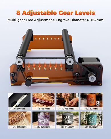 ACMER M3 Laser Rotary Roller, Laser Engraver Y-axis Rotary 360° Roller with 6-164mm Engraving Space for Engraving Cylindrical Objects, Ring, Suitable for ACMER P2, P1 and Most Laser Engrave in Saudi Arabia