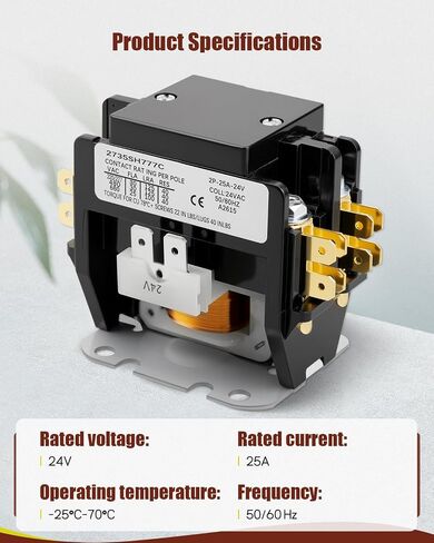 CONT2P025024VS Double Pole Contactor, 24V 25A 2 Pole Condenser Contactor, for Air Conditioner Compressor,Compatible with Goodman/Amana/Daikin/Kenmore in Kuwait