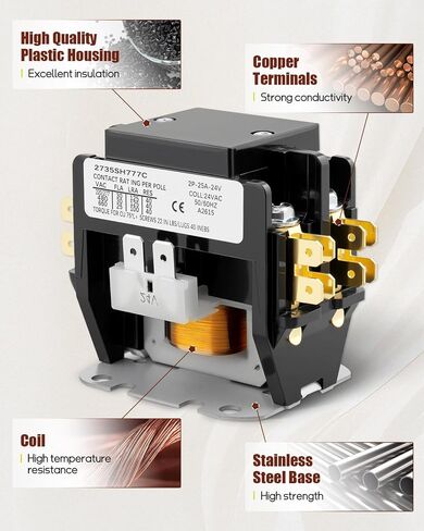 CONT2P025024VS Double Pole Contactor, 24V 25A 2 Pole Condenser Contactor, for Air Conditioner Compressor,Compatible with Goodman/Amana/Daikin/Kenmore in Kuwait
