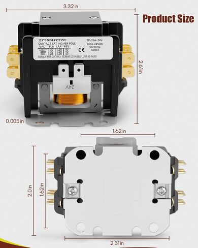CONT2P025024VS Double Pole Contactor, 24V 25A 2 Pole Condenser Contactor, for Air Conditioner Compressor,Compatible with Goodman/Amana/Daikin/Kenmore in Kuwait
