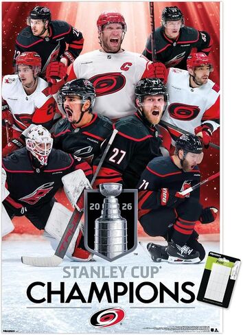 NHL Carolina Hurricanes - ملصق حائط لأبطال كأس ستانلي 2026، مقاس 34 بوصة × 22.4 عرض، وحزمة ملصق وتركيب in Kuwait