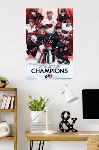 NHL Carolina Hurricanes - ملصق حائط لأبطال كأس ستانلي 2026، مقاس 34 بوصة × 22.4 عرض، وحزمة ملصق وتركيب in Kuwait