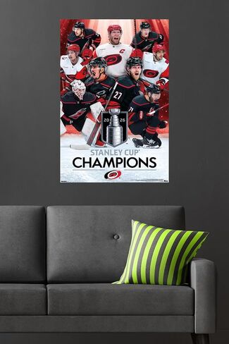 NHL Carolina Hurricanes - ملصق حائط لأبطال كأس ستانلي 2026، مقاس 34 بوصة × 22.4 عرض، وحزمة ملصق وتركيب in Kuwait