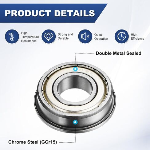 M METERXITY 10-Pack FR6ZZ Flanged Ball Bearing, 3/8" x 7/8" x 9/32" Double Metal Shielded Chrome Steel (GCr15) Flange Rip Bearings for Wheelbarrow/Printer/Fax Machines/Power Tools in Kuwait