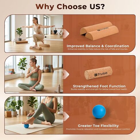 Cork Balance Board, Natural Cork 4-in-1 Foot & Ankle Strengthener Kit, Balance Trainer Set with Massage Ball & Roller, Toe Resistance Bands and Storage Bag, Balance Boards for Adults Athletes Runners in Kuwait