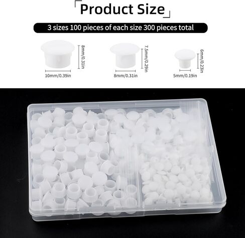 300 PCS Plastic Hole Plugs White Assorted 3/16, 5/16, 3/8 Inch Round Hole Cover, Flush Type Hole Plugs Snap in Locking for Kitchen Cabinet Furniture Cupboard Shelves(5/8/10 mm) in Kuwait