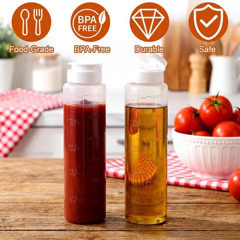 موزع عسل بدون تقطير، زجاجة ضغط مقاومة للتسرب خالية من مادة BPA سعة 10 أونصة مع صمام سيليكون وحاوية ضغط بهارات قابلة لإعادة الملء لضمادات سلطة الكاتشب وشراب العسل والمزيد in Kuwait
