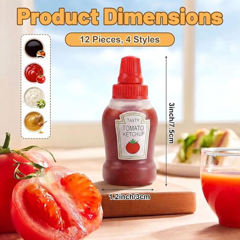 Mini Squeeze Bottles for Sauces 12 Pcs Mini Ketchup Bottles, Small Condiment Squeeze Bottle Set Plastic Portable Mini-Sauce Bottle for Adults Adults Picnic Soy Sauce Honey Salad Dressing in Kuwait