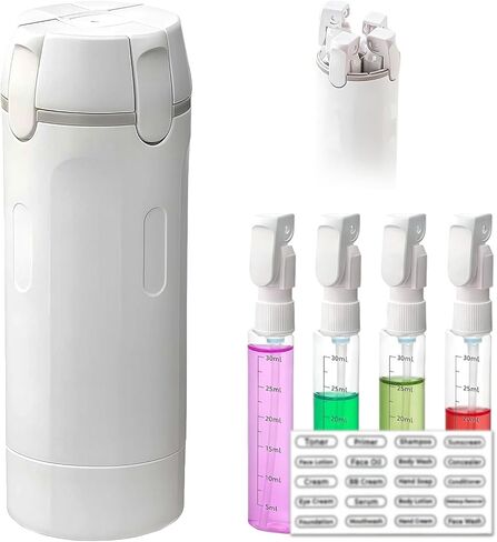 4 in 1 Travel Pump Dispenser Bottle, 30ML 4 Pack Leak-Proof Pump Containers with Measurement Scale & Label Stickers, Portable Bottles for Toiletries, Shower & Travel Use (White) in Kuwait