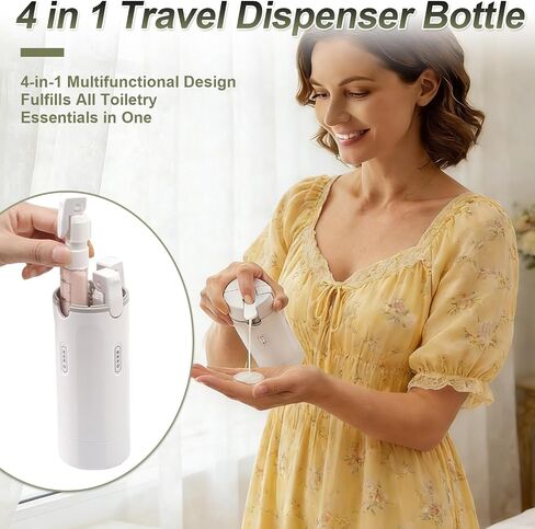 4 in 1 Travel Pump Dispenser Bottle, 30ML 4 Pack Leak-Proof Pump Containers with Measurement Scale & Label Stickers, Portable Bottles for Toiletries, Shower & Travel Use (White) in Kuwait