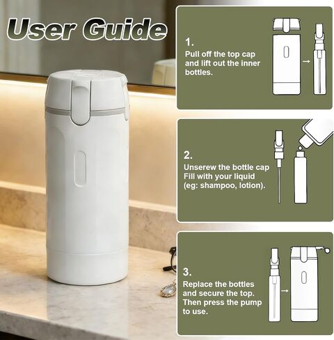 4 in 1 Travel Pump Dispenser Bottle, 30ML 4 Pack Leak-Proof Pump Containers with Measurement Scale & Label Stickers, Portable Bottles for Toiletries, Shower & Travel Use (White) in Kuwait