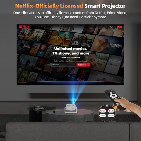 جهاز عرض Netflix مرخص رسميًا، جهاز عرض BETTDOW بتصميم مغلق مع واي فاي 6 وبلوتوث 5.2، مساعد صوت ذكي، جهاز عرض تركيز كهربائي لـ Netflix/YouTube/Prime Video/D+ in Kuwait