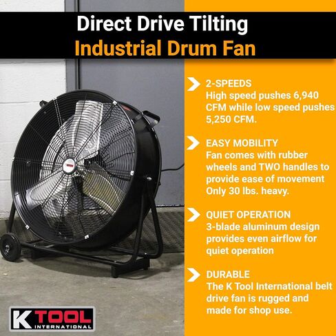 K Tool International 2 Pack Drum Fan 24 Inch Direct Drive Industrial Tilting in Kuwait