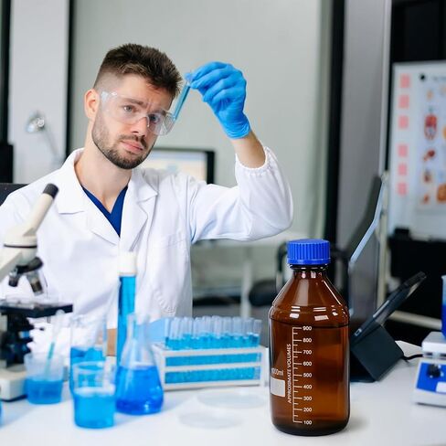 Yopay 4 Pack Media Storage Bottles, 1000 ml Amber Borosilicate Glass Graduated Bottles, Brown Leak Proof Round Scientific Container for Labs Water Reagent Liquids Classrooms or Home Use in Kuwait