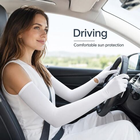 Sun Gloves for Women Uv Protection, Cooling White Driving Gloves Women UV Protection for Outdoor Sports, Non Slip Full Finger Protect Arm Glove for Cycling Fishing Golf in Kuwait