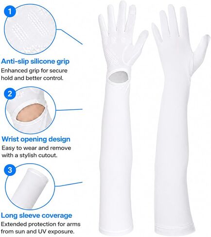 Sun Gloves for Women Uv Protection, Cooling White Driving Gloves Women UV Protection for Outdoor Sports, Non Slip Full Finger Protect Arm Glove for Cycling Fishing Golf in Kuwait