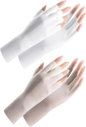 2 Pairs Women Sunscreen Sunblock Gloves Half-Finger Fingerless Glove Sun UV Protection Summer Outdoor Driving Gloves in Kuwait