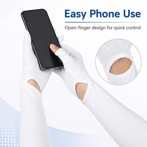 Sun Gloves for Women Uv Protection, Cooling White Driving Gloves Women UV Protection for Outdoor Sports, Non Slip Full Finger Protect Arm Glove for Cycling Fishing Golf in Kuwait