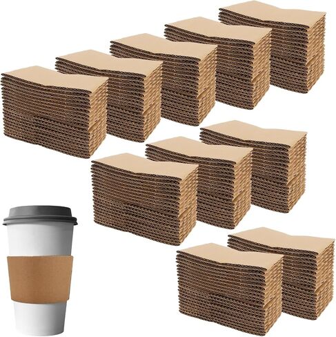 SOUJAP 400 PCS Coffee Cup Sleeves, 8 oz Disposable Kraft Paper Cup Sleeves Hot Drinks for Home, Office, Coffee shop, Brown in Kuwait