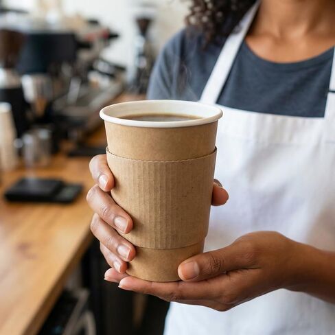 SOUJAP 400 PCS Coffee Cup Sleeves, 8 oz Disposable Kraft Paper Cup Sleeves Hot Drinks for Home, Office, Coffee shop, Brown in Kuwait