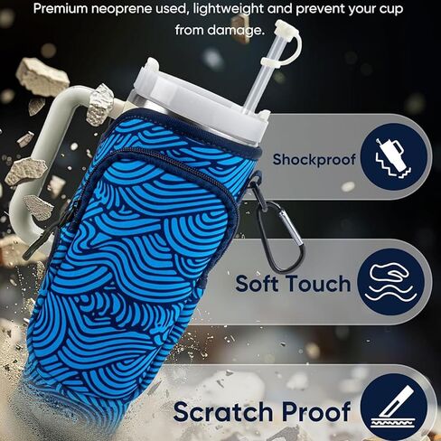 1PC 40oz Cup Bag - On-the-go Cup Holder with Strap and Pocket Comes with 3 Accessories, SEAWAVE in Kuwait