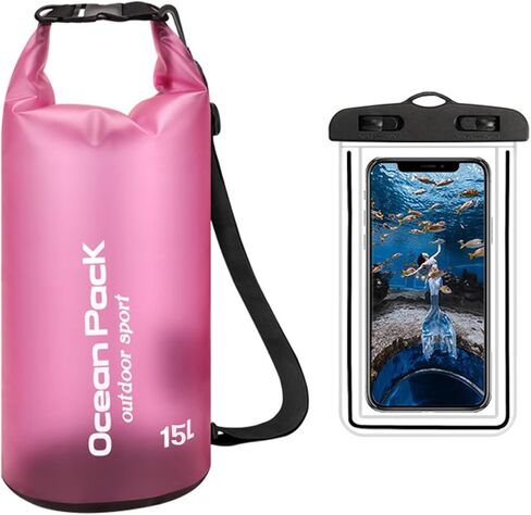 15L Waterproof Dry Bag- Roll-Top Backpack - suitable Kayaking, Hiking, Case for Boating, Camping, Fishing-rose red in Kuwait