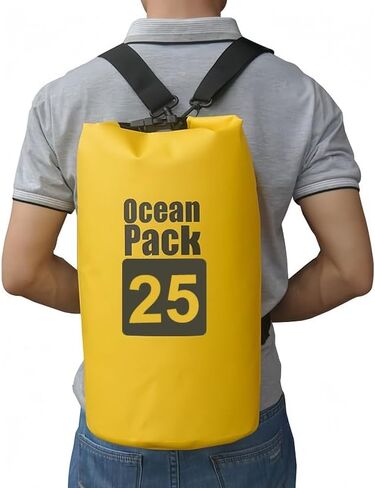 Waterproof Dry Bag, 25L Roll Top Waterproof Backpack Sack Keeps Gear Dry, Lightweight Storage Bag Backpack for Travel Swimming Boating Kayaking Paddle Board Camping Beach Accessories, Yellow in Kuwait