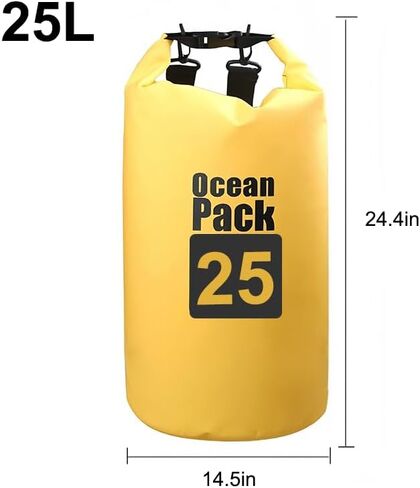 Waterproof Dry Bag, 25L Roll Top Waterproof Backpack Sack Keeps Gear Dry, Lightweight Storage Bag Backpack for Travel Swimming Boating Kayaking Paddle Board Camping Beach Accessories, Yellow in Kuwait