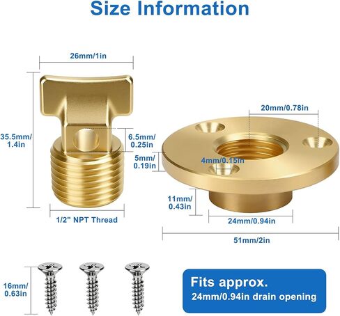 Linkstyle Boat Garboard Drain Plug: Solid Brass Marine Drain Plug Kit with 1/2" NPT Thread, Transom Drain Plug Replacement for Bilge, Livewell and Boat Drain Holes in Saudi Arabia