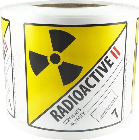 Hazard Class 7 D.O.T. Radioactive II Labels, 4 x 4 Inch Square Yellow Hazmat Stickers, 500 Total Adhesive Labels on a Roll for Shipping and Compliance – Made in the USA in Saudi Arabia