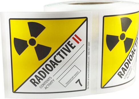 Hazard Class 7 D.O.T. Radioactive II Labels, 4 x 4 Inch Square Yellow Hazmat Stickers, 500 Total Adhesive Labels on a Roll for Shipping and Compliance – Made in the USA in Saudi Arabia