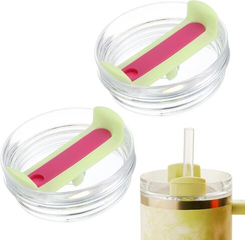 uxcell 2Pcs Tumblers Lids Replacement, 40 oz Travel Tumbler Lid for Stanley Cup Coffee Mugs, Spill Proof Splash Resistant (Green/Pink, Transparent Main Body) in Saudi Arabia