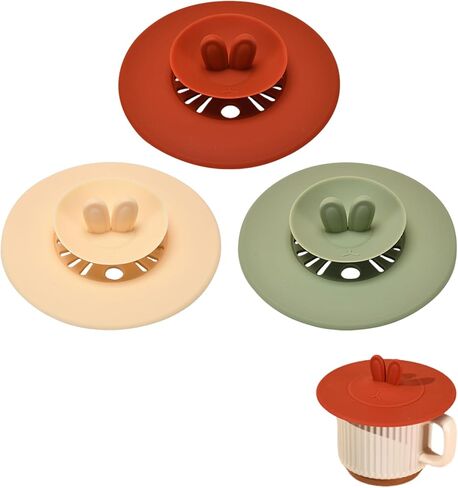 Cute Animal Silicone Cup Lid Set – Reusable Drink Cover with Straw Hole & Spoon Holder, Universal Fit for Coffee Cups & Tumblers – Crab & Rabbit Ear Designs (Blue, Orange, and Brown Crabs) in Saudi Arabia
