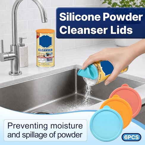 6Pcs Silicone Powder Cleanser Lids for Bar Keepers Friend, Comet, Ajax, Bon Ami (12 oz & 21 oz), Silicone Lid Keeps Cleanser Powder Dry, Multiple Colors Available in Saudi Arabia