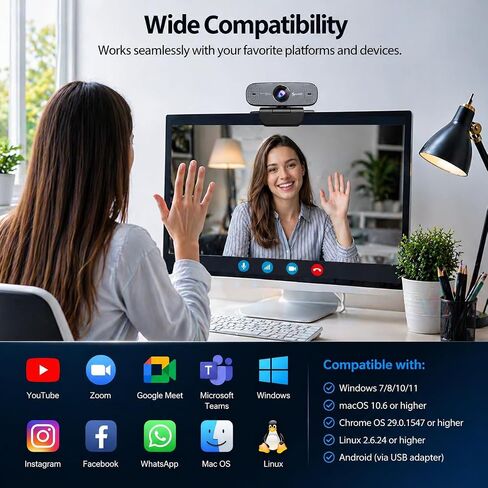 1080P Webcam with Microphone 1080P Web Cam Computer Caemra with Autofocus HD Web cam Plug&Play USB PC Webcam Streaming Camera for Laptop, Desktop, PC, Mac,Web Cam Works w/Zoom/Teams/Facetime/YouTube in Saudi Arabia