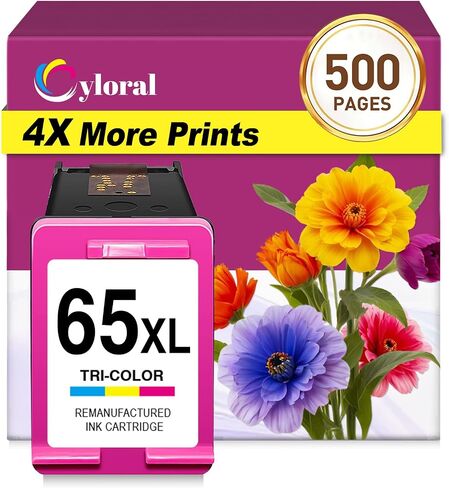 65XL Color Ink Cartridge Worksured مع HP Deskjet 2600 2652 3700 3755 3772 3720 3722 3723 3752 3758 Envy 5000 5055 5052 5058 Printers for HP Ink 65 XL (1 Tri-Color) in Kuwait