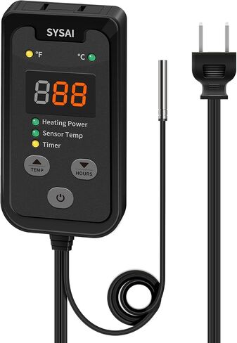 SYSAI Temperature Controller for Reptile Tank, Heat Mat, Seed Germination, Greenhouse, Brooder, Home Brewing, 100W-1A, Digital Thermostat, °F/°C Display, 60-94°F in Kuwait