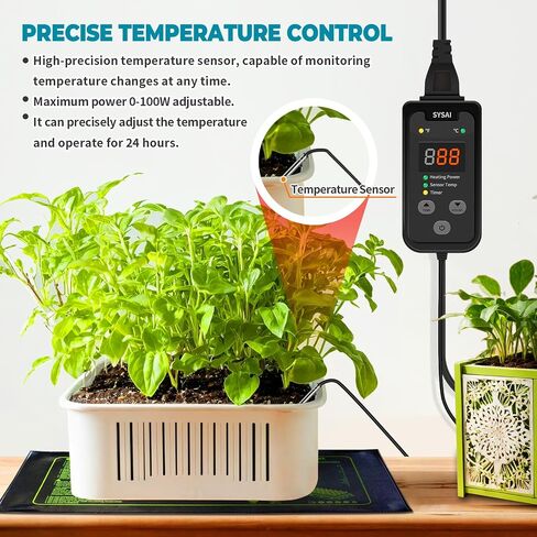 SYSAI Temperature Controller for Reptile Tank, Heat Mat, Seed Germination, Greenhouse, Brooder, Home Brewing, 100W-1A, Digital Thermostat, °F/°C Display, 60-94°F in Kuwait