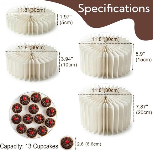iobiotio Foldable Cake Stand, Reusable Buffet Risers, 4 Pack Round Dessert Stands with Acrylic Tops, Cardborad Display Stands for Weddings, Birthdays, Baby Showers, Parties, Home Decor, White in Saudi Arabia