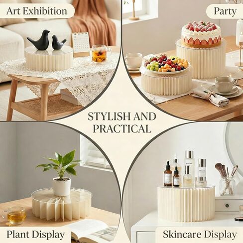 iobiotio Foldable Cake Stand, Reusable Buffet Risers, 4 Pack Round Dessert Stands with Acrylic Tops, Cardborad Display Stands for Weddings, Birthdays, Baby Showers, Parties, Home Decor, White in Saudi Arabia