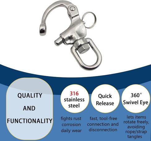 Swivel Eye Snap Shackle 316 Stainless Steel Marine Sailboat Shackles Quick Release Swivel Shackle for Sailing Halyard, Sailing Rigging, SCBA Mask Clips and Sailboat Hardware 2pcs in Kuwait